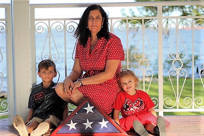 Woman with Two Children and Flag